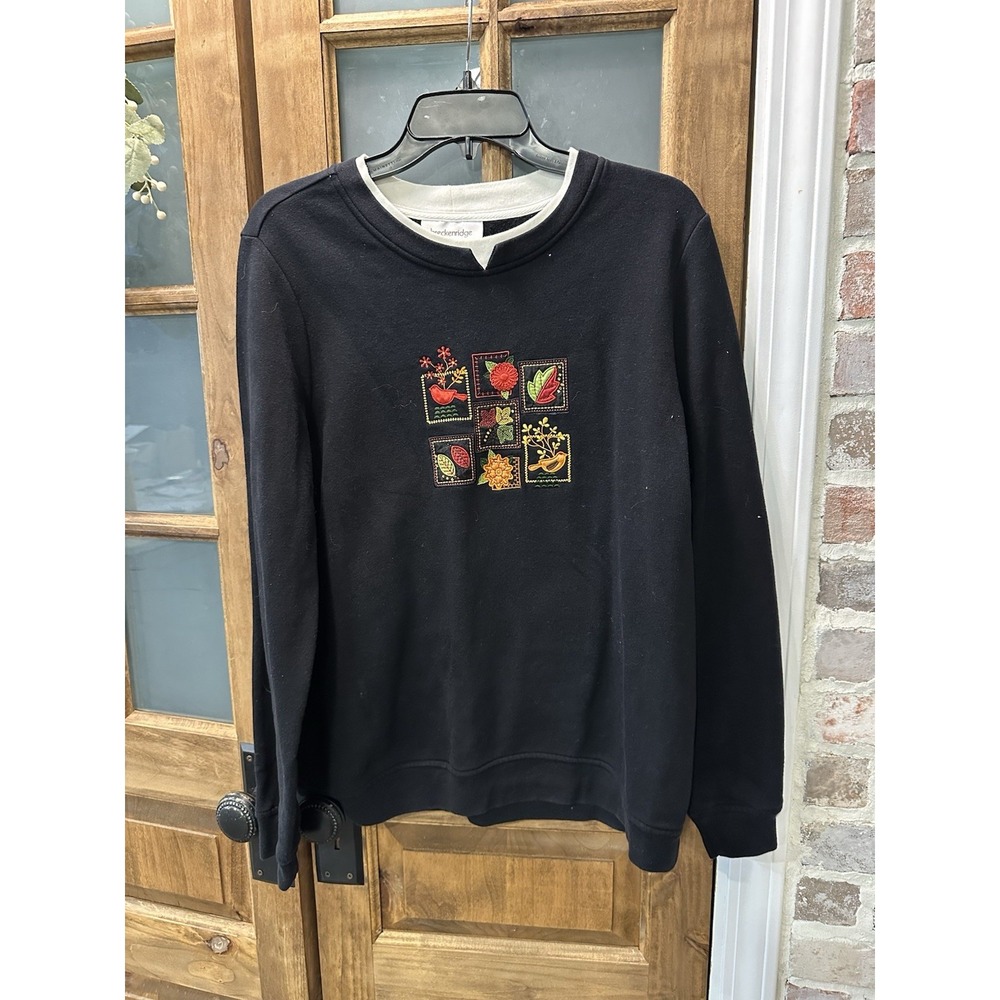 Breckinridge Women's‎ Top Sweatshirt Fall Theme Embroidered Black Large